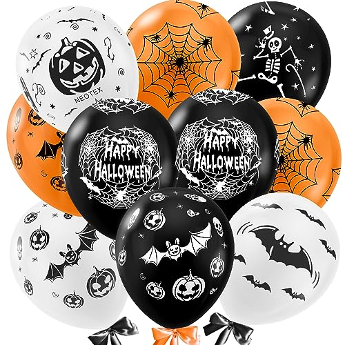 BOOSHMall Halloween Luftballons, Halloween Ballons, 50 Stück Halloween Folienballons, Halloween Party Dekoration Schwarz Orange Latex Partyballons Set, Including Kürbisse Hexen Fledermäuse Spinnen von BOOSHMall