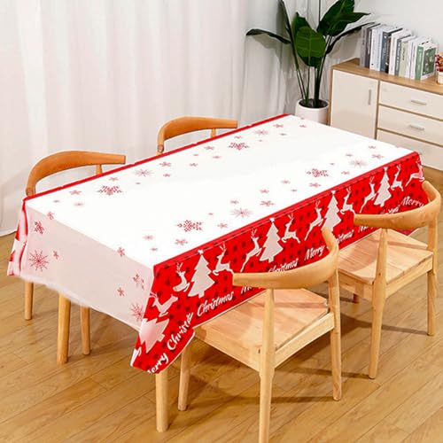 BOOSHMall Tischdecke Weihnachten, Rechteckige Lang Weihnachtstischdecke, Kunststoff Wasserabweisend Weihnachts Tischdecke, Winter Weihnachten Küche Tisch Dekoration für Party137x274cm von BOOSHMall