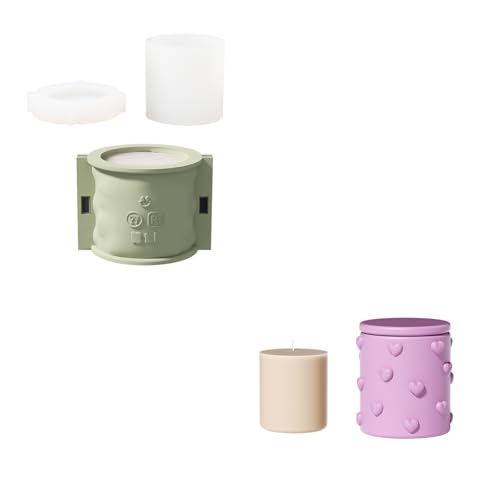 BOOWAN NICOLE Hearts Kerzen Jar Beton Gießform mit Kerze Nachfüll packung Form,Jesmonite Kerzenständer Gips Gießformen mit Deckel für DIY Geschenke zum Valentinstag (SH1165+LZ0818) von BOOWAN NICOLE