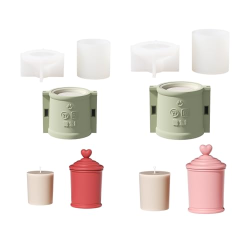 BOOWAN NICOLE Herz Kerzen Jar Beton Gießform mit Kerze Nachfüll packung Form,Jesmonite Kerzenständer Gips Gießformen mit Deckel für DIY Geschenke zum Valentinstag (SH1158-1159,LZ0800-0811) von BOOWAN NICOLE