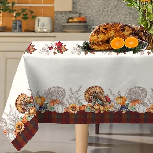 Herbst-Tischdecke, rechteckig, 152,4 x 213,4 cm, Herbstdekorationen für Tisch und Herbst-Tischdecke, rechteckig für Herbst-Picknick, Thanksgiving-Dekorationen, Kürbis und Truthahn, Familienfeiern und von BOOWEATS