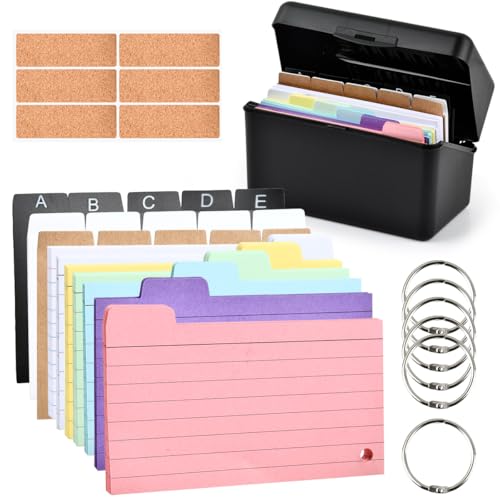 253PCS Karteikarten Box Karteikarten A7 Karteikarten Organizer Karteikarten und Box Lernkarten Box 5-farbiger Karton für Unterwegs Lernen Notizen Schulsachen Büro Revision Organisation von BOPHIS