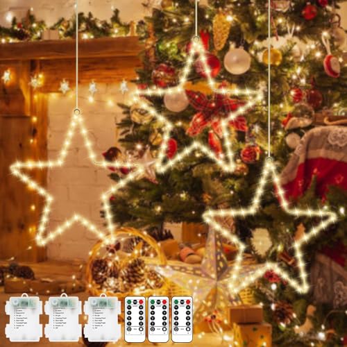 3 Stück Weihnachtsbeleuchtung, Led Lichterkette, Lichterkette Sterne, Weihnachtsdeko Fenster, Weihnachtssternlichter Mit Timer, 8 Modi, Ip55 Wasserdichte, Für Halloween, Party Garten, Weihnachtsdeko von BORDEAG