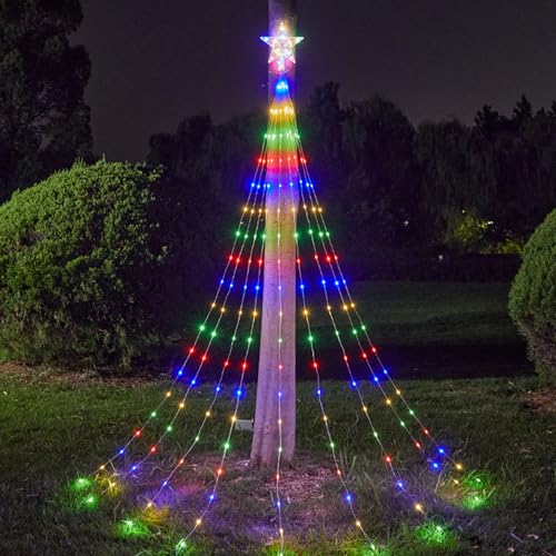 BORDEAG Christbaumbeleuchtung mit Sterne, 3 m Weihnachtsbaum Lichterkette, 8 Modi Lichterkette Weihnachtsbaum mit Ring mit Fernbedienung, Wasserdichte 36 × 9 USB Lichterkette Weihnachtsbaum für Party von BORDEAG