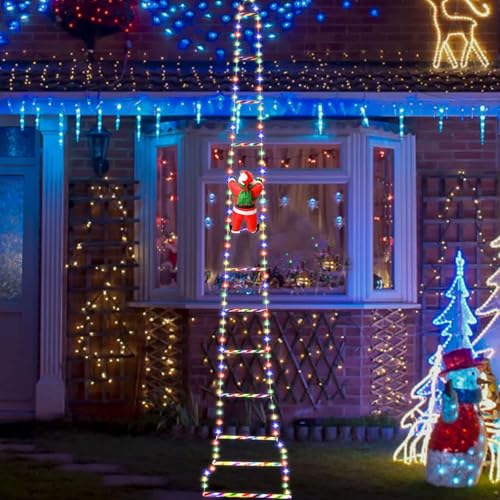 BORDEAG LED Weihnachtsmann Leiter,3 Meter 8 Modi Weihnachtsbeleuchtung Balkon Fenster Mit Timer,Weihnachtsdeko-Lichter,LED Weihnachtsbeleuchtung Für Innen,Außen,Fenster,Garten,Haus von BORDEAG