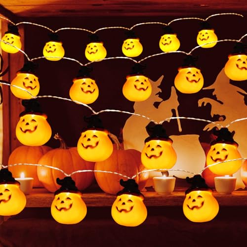 Halloween Lichterkette, Halloween Deko Outdoor, Orange Kürbis Lampion, 9.8ft 20 LEDs Halloween Kürbis Lichterkette Deko für Party, Garten,Weihnachten, Halloween, Hochzeit, Beleuchtung Deko (Warmweiß) von BORDEAG