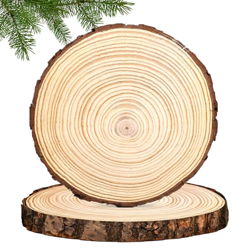 Holzscheiben Baumscheiben, 2 Stücke 30 cm Holzplatte Rund, Holz Log Scheiben Ohne Loch, Runde Naturholz Holzscheibe, Holz Holzbrett Brett Tischdeko Tablett Für DIY, Deko, Hochzeit, Weihnachten von BORDEAG