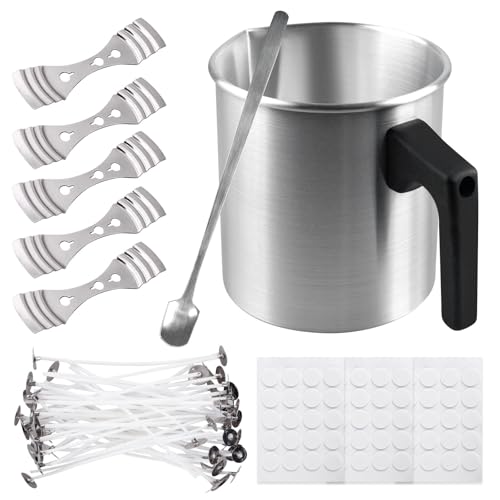 Kerzenherstellung Topf, Kerzenherstellung Kit mit 60 Kerzendochte, 1 Löffel, 5 Kerzendochthalter, DIY Wachsschmelztiegel, 1.2L Candle Melting Pot mit Hitzebeständigem Griff, Kerzen Selber Machen Set von BORDEAG