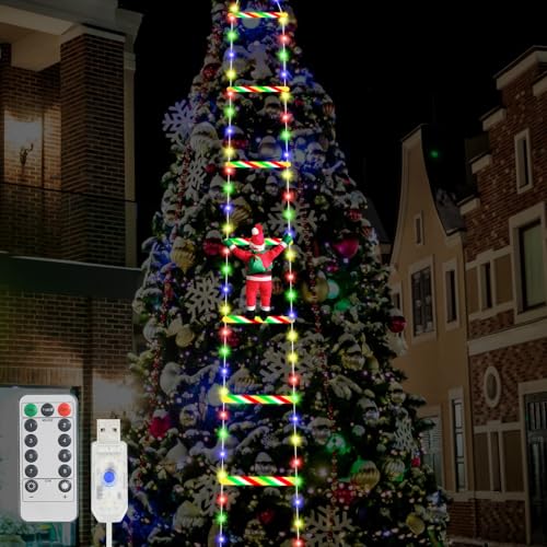 LED Weihnachtsmann Leiter Lichterkette - 3 M LED Weihnachtsbeleuchtung Strombetrieben, 8 Modi Kletternder Weihnachtsmann Aussen mit LED und Fernbedienung für Weihnachtsbaum Fenster Weihnachten Deko von BORDEAG