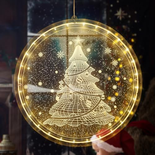 Weihnachten Dekorative Fenster Licht, 24cm 3D Hängende Lichterkette mit Haken, 3D Hängende Lichter für Innen Weihnachtsfeier Party Terrasse Christmas Decoration von BORDEAG