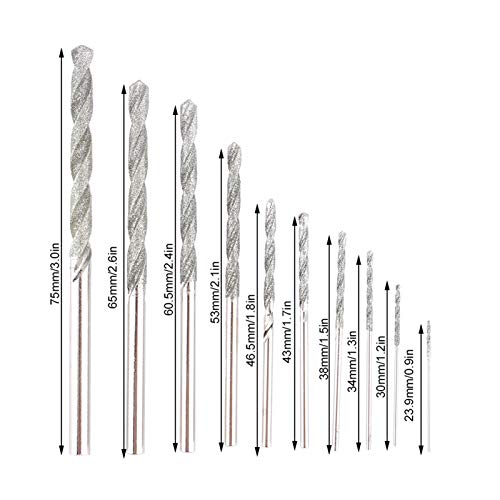 BORDSTRACT 10-teiliges Diamantbohrer-Set, mehrteilige robuste Bohrer, robuste Mikro-Diamantbohrer für Keramikfliesen, Porzellan, Marmor, Granit, Stein, 0,8–4,0 mm von BORDSTRACT