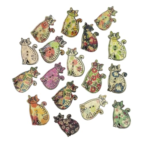 BORDSTRACT 50pcs handmade buttons, handmade wooden cartoon cute cat buttons, colour register craft spare button for sewing decoration von BORDSTRACT