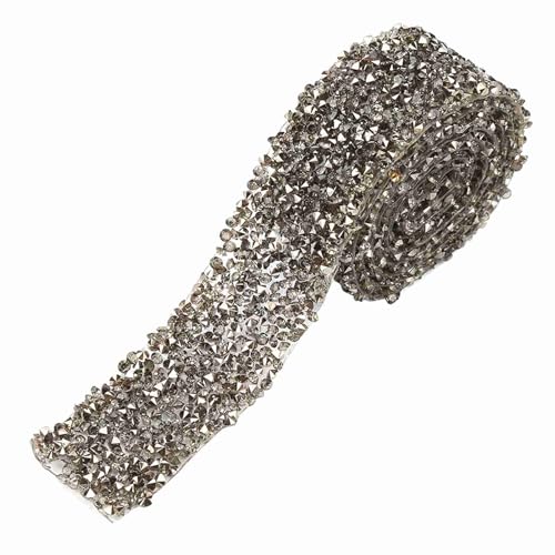 BORDSTRACT Bling Wrap Strassband, Kristallgeflecht, 30 mm, Diamantgeflecht, Wickelrolle, glitzerndes Kristall-Strassband, Dekoration für Party, Hochzeit, Geburtstag (Clear Gray) von BORDSTRACT