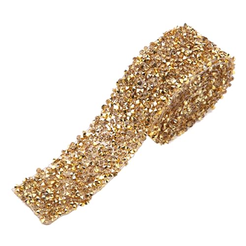 BORDSTRACT Bling Wrap Strassband, Kristallgeflecht, 30 mm, Diamantgeflecht, Wickelrolle, glitzerndes Kristall-Strassband, Dekoration für Party, Hochzeit, Geburtstag (Crystal gold base) von BORDSTRACT