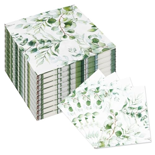 BORISCA 100 Stück Servietten Eukalyptus, 33×33cm Servietten Hochzeit Servietten Grün Konfirmation Servietten Hochzeit Eukalyptus Tischdeko Eukalyptus Servietten für Partys, Hochzeiten, Taufen von BORISCA