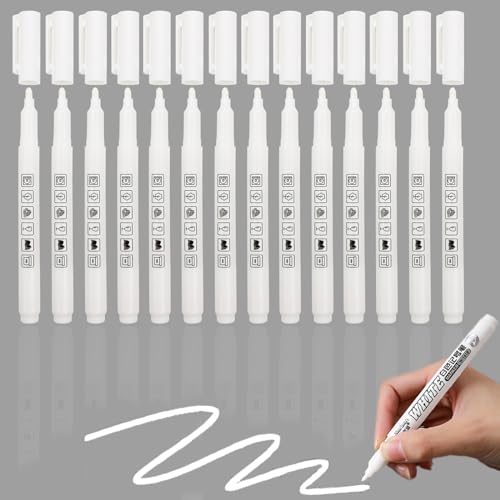 BORISCA 14 Stück Acrylstifte Wasserfest Weiß, 1 mm Spitze Weißer Marker Stifte Set, Permanent Marker Wasserfeste Stifte für Steine Keramik Holz Metall Papier Glas Stoffe Kunststoff Leder von BORISCA