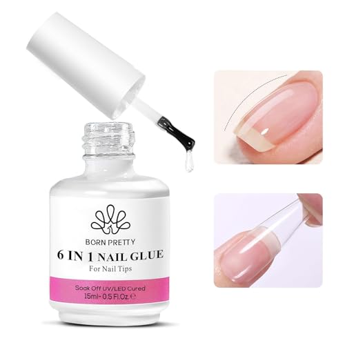 Born Pretty Nagelkleber Für Kunstnägel 15ML - 6 in 1 Clear Stark Nail Glue Extra Für Transparent Fake Nail Tips Tip Kleber Aushärten UV LED von BORN PRETTY