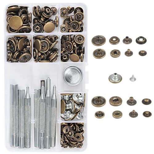 BOSCOW Druckknöpfe-Set ohne Nähen mit Zange, 50er Set Druckknöpfe mit 9 STL-Fixierwerkzeugen, Metall-Druckknöpfe-Set für Leder, Jeans, Nähen, Brieftasche, Handwerk, Φ 10 mm 12 mm 15 mm 17 mm von BOSCOW