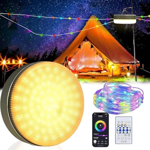 BOSITE Camping Lichterkette Aufrollbar, 4500mAh Tragbare Campinglampe, Campinglampe Außen mit 8m RGB led lichterkette, Wasserdicht, USB-Ladung, mit App Fernsteuerung von BOSITE