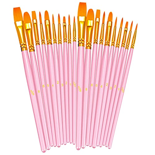 BOSOBO Malerpinsel-Set, 2 Stück, 20 Stück, runde Spitzen, Nylonhaar, Acryl-Pinsel für Acryl-, Öl-, Aquarell-, Gesichts-, Nagelkunst, Miniatur-Detailing und Steinmalerei, Pink von BOSOBO