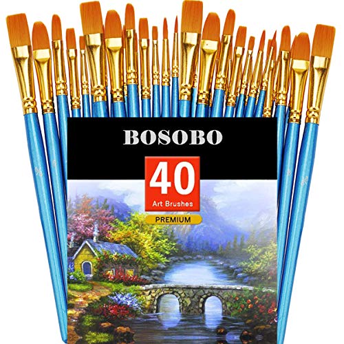 BOSOBO Spitzer, runder Pinsel, 4 Sets mit 10 Stück, feine Spitze, Nylonhaar, Miniatur-Pinsel, für Acryl-, Öl-, Aquarell-, Gouache-, Künstlergesichts-, Malen nach Zahlen, Modellhandwerk und Rock-Art von BOSOBO