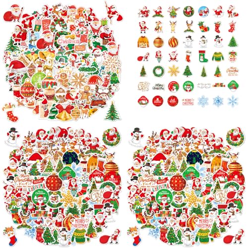 300 Stück Weihnachtsaufkleber für Kinder, Weihnachtsmann, Weihnachtsbaum, Schneeflocke, Weihnachtsdekoration, Aufkleber, Urlaubsaufkleber für Wasserflaschen, Skateboards, Umschläge, Geschenkanhänger von BOSOIRSOU