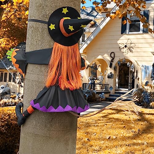 Halloween Deko Abstürzende Hexe in Baum, Halloween Dekoration 37 * 43 IN Crashing Witch Decor - Halloween Baumstämme oder Säulen Dekor Halloween Hexen Requisite Halloween Deko Outdoor von BOSONER