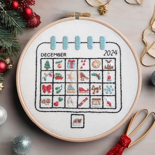 BOSONS Adventskalender-Stickset, Weihnachts-Countdown-Stickset, Weihnachtsbastelset – Weihnachtsstickmuster, 24-Tage-Stickstich-Übungsset, Geschenk für Anfänger und Bastelfreunde (Kit) von BOSONS