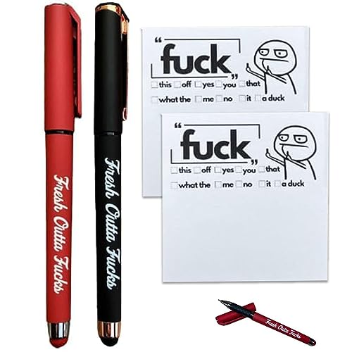 „Fresh Outta Fucks“-Block und Stift, bissiges „Fresh Outta Fucks“-Stiftset, lustiges und sarkastisches Block- und Stiftzubehör, originelles Bürozubehör, freche spöttische Geschenke (2SET) von BOSONS