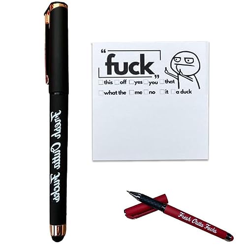 „Fresh Outta Fucks“-Block und Stift, bissiges „Fresh Outta Fucks“-Stiftset, lustiges und sarkastisches Block- und Stiftzubehör, originelles Bürozubehör, freche spöttische Geschenke (Black) von BOSONS