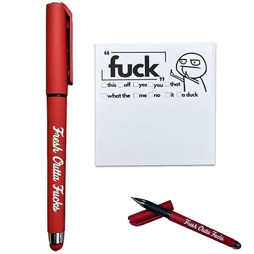 „Fresh Outta Fucks“-Block und Stift, bissiges „Fresh Outta Fucks“-Stiftset, lustiges und sarkastisches Block- und Stiftzubehör, originelles Bürozubehör, freche spöttische Geschenke (Red) von BOSONS