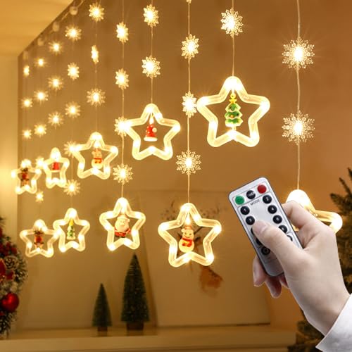 BOTEWO 10er Lichterkette Sterne Weihnachten: Weihnachtsbeleuchtung Fenster 8 Modi Warmweiß USB Lichterkette Weihnachten mit Fernbedienung und Haken für Weihnachten Deko von BOTEWO