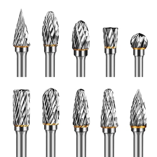 Hartmetall Frässtiftsatz 10-teilig: Doppelschnitt Rotationsfräser Bit mit 1/8 Zoll Schaft für Holzbearbeitung Bohren Polieren Metallschnitzen Gravieren von BOTEWO