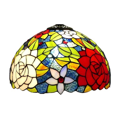 12" Rose-Lampenschirme die nur Tiffany-Stil Lampenschirm aus Buntglas ersetzen Retro Elegante Blumen- und Kristallperlenabdeckung, geeignet für Tischlampe Pendelleuchten Deckenleuchte,Blau von BOTOWI