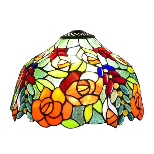 12" Rose-Lampenschirme die nur Tiffany-Stil Lampenschirm aus Buntglas ersetzen Retro Elegante Blumen- und Kristallperlenabdeckung, geeignet für Tischlampe Pendelleuchten Deckenleuchte,Grün von BOTOWI