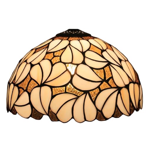 BOTOWI 12-Zoll-Creme-Blatt-Lampenschirme Tiffany-Stil Lampenschirm Ersatz nur Pastoral Bernstein Beige Gold Buntglas Lampenschirm für Tischlampen Pendelleuchte Deckenleuchte Haus Büro Dekoration von BOTOWI