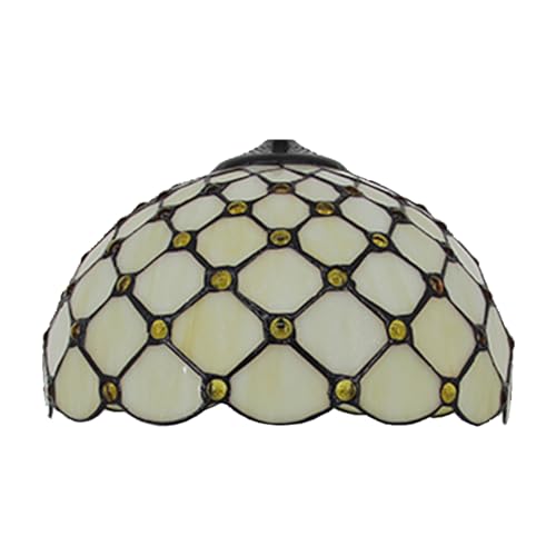 BOTOWI 12-Zoll-Lampenschirme im Tiffany-Stil-Ersatz mit Kappe, mediterraner Buntglas-Birnenperlen-Lampenschirm nur für Schreibtisch-Lesebeleuchtung-Tischlampen,Beige von BOTOWI