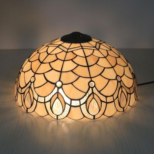 BOTOWI 16 Zoll Creme Pfau Lampenschirm Ersatz, 40 cm Tiffany Buntglas Lampenschirme nur mit Kappe, geeignet für die Verwendung mit Tischlampe Stehlampe Hängende Pendelleuchte Deckenleuchte von BOTOWI