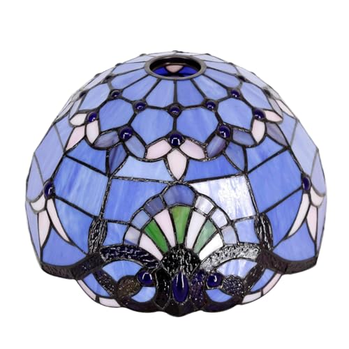 BOTOWI Barock Tiffany Lampenschirm Ersatz, 12X7 Zoll Buntglas Lampenschirme, nur 1-5/8-Zoll Einbauöffnung für gewölbte Stehleuchte Torchiere Lampe Pendelleuchte Deckenleuchte,Blau von BOTOWI