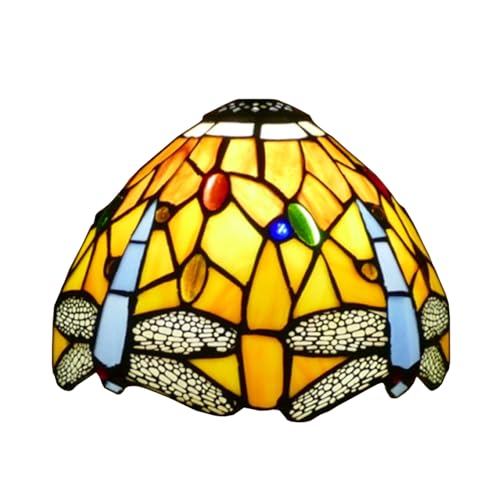 BOTOWI Tiffany Lampenschirm 8 Zoll breites Zubehör Ersatz, nur 20 cm Libelle Buntglas Lampenschirm, Vintage Lichtabdeckung für Tischlampe Pendelleuchte,Gelb von BOTOWI