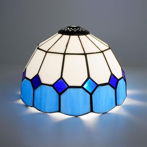 BOTOWI Tiffany Lampenschirm Ersatz, 8 Zoll mediterraner Stil handgemachte Buntglas-Lampenschirme nur mit Kappe, Vintage dekorative Lichtabdeckung für Tischlampe Pendelleuchte,Blau von BOTOWI