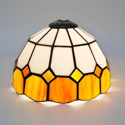 BOTOWI Tiffany Lampenschirm Ersatz, 8 Zoll mediterraner Stil handgemachte Buntglas-Lampenschirme nur mit Kappe, Vintage dekorative Lichtabdeckung für Tischlampe Pendelleuchte,Gelb von BOTOWI