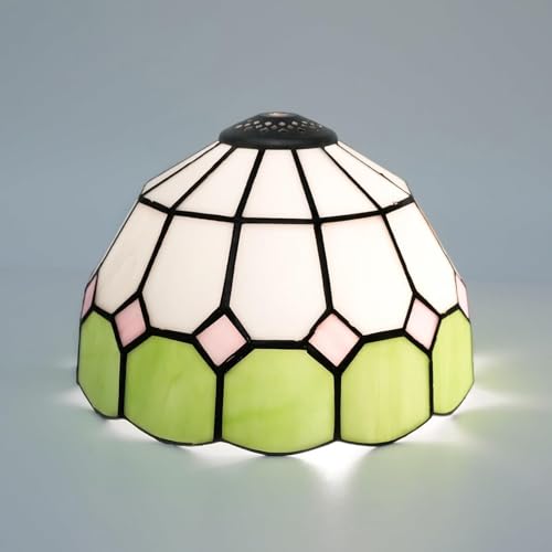 BOTOWI Tiffany Lampenschirm Ersatz, 8 Zoll mediterraner Stil handgemachte Buntglas-Lampenschirme nur mit Kappe, Vintage dekorative Lichtabdeckung für Tischlampe Pendelleuchte,Grün von BOTOWI