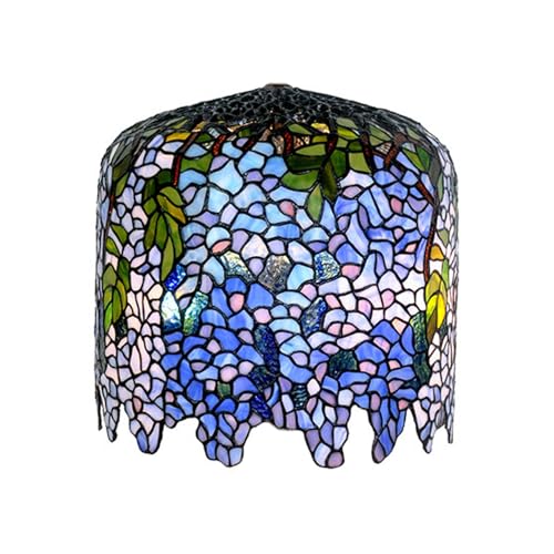 BOTOWI Tiffany Lampenschirm Ersatz, nur 14 Zoll Buntglas Glyzinien Blumen Stil Lampenschirme, Vintage handgemachte Blaue Abdeckung für Tischlampe Stehlampe Schreibtischleuchten Pendelleuchte von BOTOWI