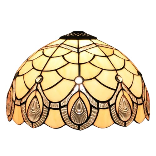 BOTOWI Tiffany Lampenschirm Ersatz 12" Creme Bernstein Buntglas Lampenschirme nur mit Kappe klar Pfau Perlen Weinlese-Licht Abdeckung fit für Tischlampe Pendelleuchte Deckenleuchte Haus Dekoration von BOTOWI