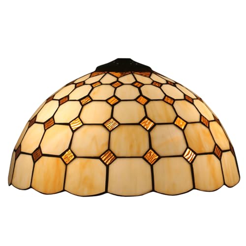 BOTOWI Tiffany Lampenschirm Ersatz 16" Creme Bernstein Buntglas Lampenschirm nur mit Kappe Goldene quadratische Vintage-Lichtabdeckung Passend für Tischlampe Pendelleuchte Stehlampe Deckenleuchte von BOTOWI