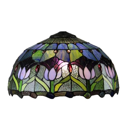 BOTOWI Tiffany Lampenschirm Ersatz W16H9 Zoll Vintage Buntglas Lampenschirme für Tischlampen Stehlampe Deckenleuchte Pendelleuchte Hängendes Licht Raum Büro Dekoration,Tulip von BOTOWI