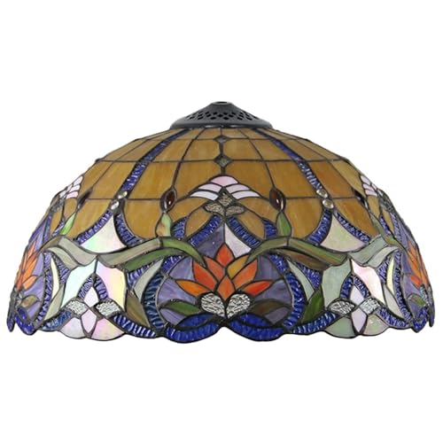 BOTOWI Tiffany Lampenschirm Ersatz nur 16 Zoll Buntglas Retro-Lichtschirm, barockes gelbes blaues grünes Blumendesign, für Tischlampe Pendelleuchte Stehlampe Deckenleuchten von BOTOWI