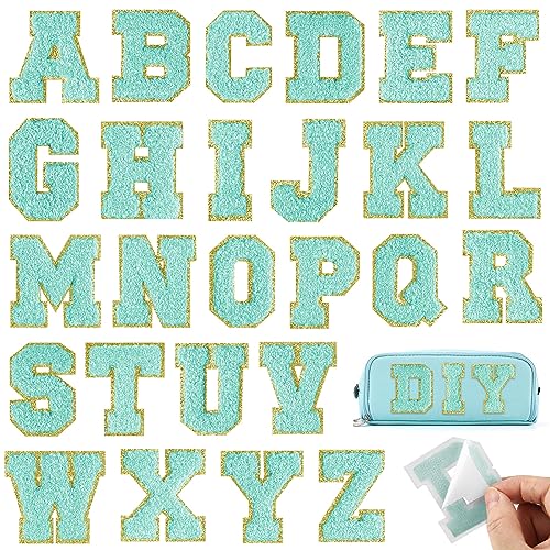 BOUBONI 26 Stück blaue Buchstaben zum Aufbügeln von A bis Z, selbstklebende Chenille-Buchstabenflicken für Stoffkleidung von BOUBONI
