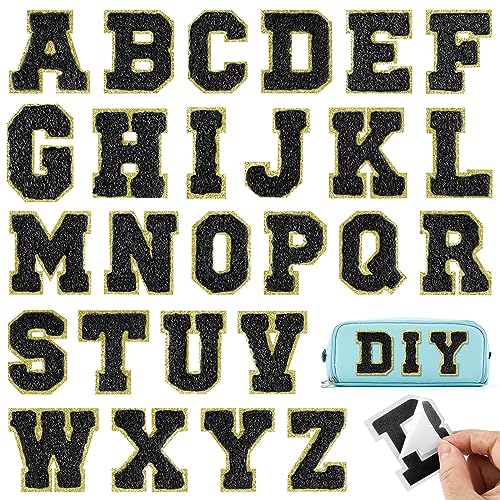 BOUBONI 26 Stück schwarze Buchstaben zum Aufbügeln von A bis Z, selbstklebende Chenille-Buchstabenflicken für Stoffkleidung von BOUBONI
